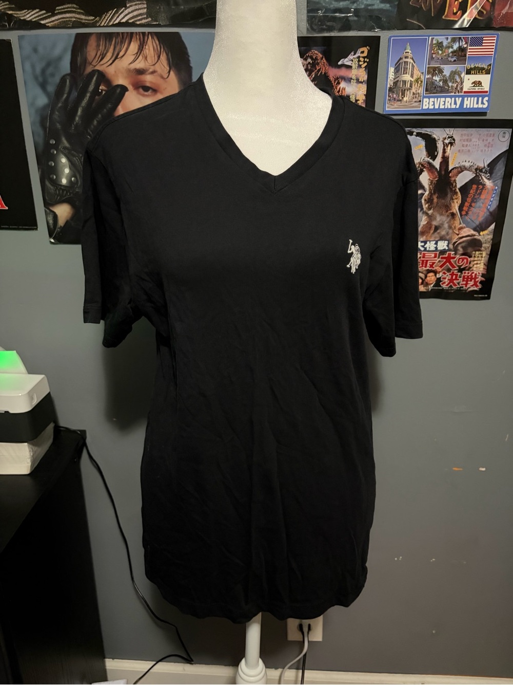 U.S. Polo Assn. Black V-Neck Short Sleeve Tee with White Logo